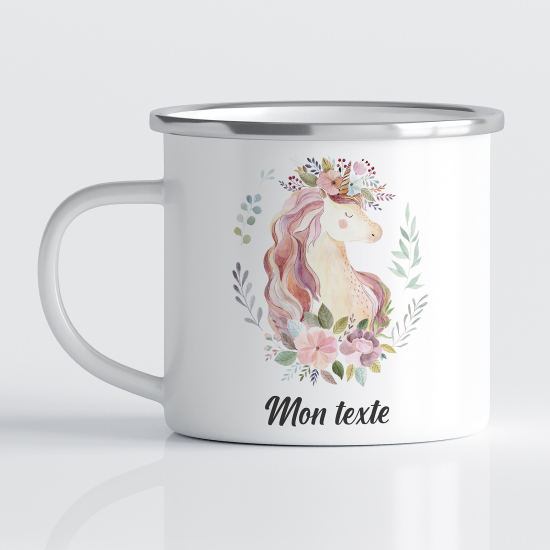 Personalized Enamel Mug for Kids - Unicorn Flowers