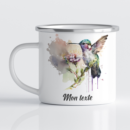 Personalized Enamel Mug - Hummingbird Flower