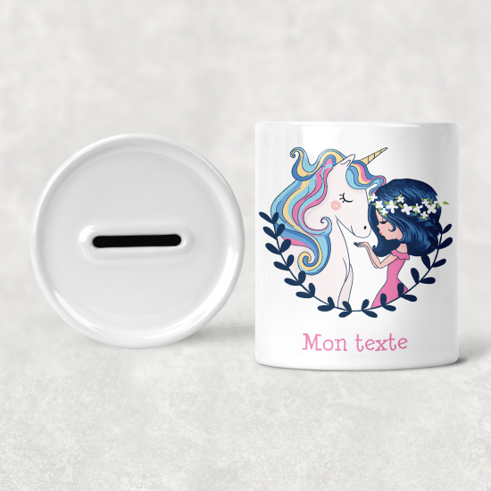 Personalized Kids / Children's Piggy Bank - Girl and Unicorn