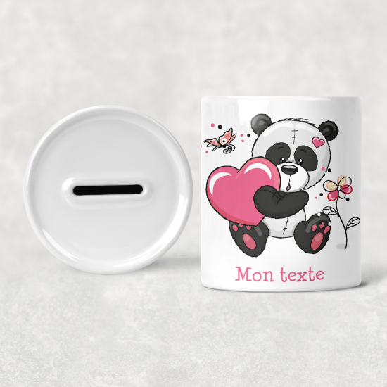 Personalized Kids / Children's Piggy Bank - Panda Heart