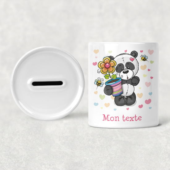 Personalized Kids / Children's Piggy Bank - Panda Hearts