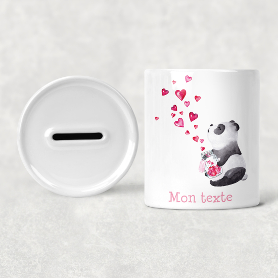 Personalized Kids / Children's Piggy Bank - Panda Hearts