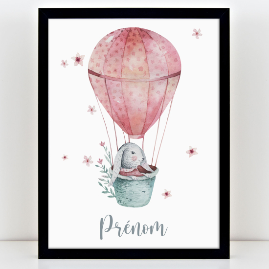 Personalized Kids Poster - Hot air balloon rabbit