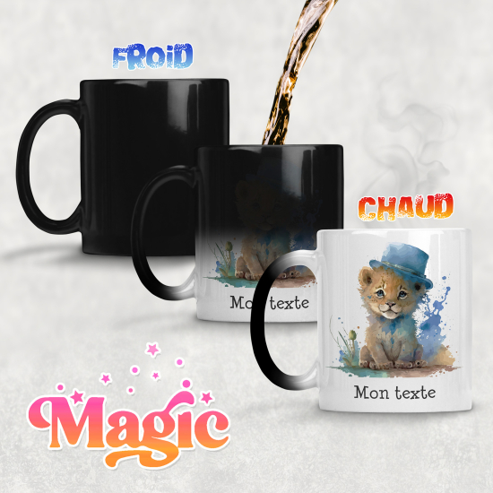 Personalized Magic Mug - Lion cub with hat