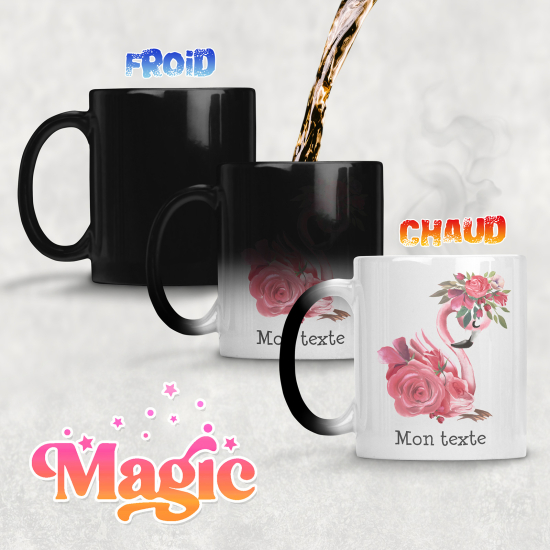 Personalized Magic Mug - Pink flamingo flowers