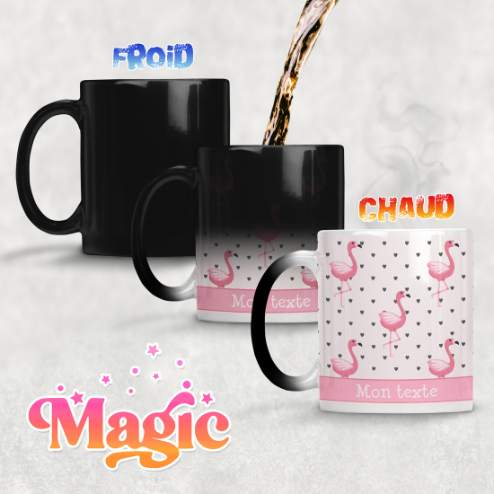 Personalized Magic Mug - Pink Flamingos Hearts