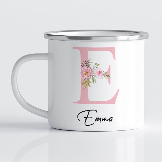 Personalized Monogram Enamel Mug - Letter E