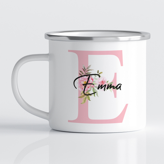 Personalized Monogram Enamel Mug - Letter E