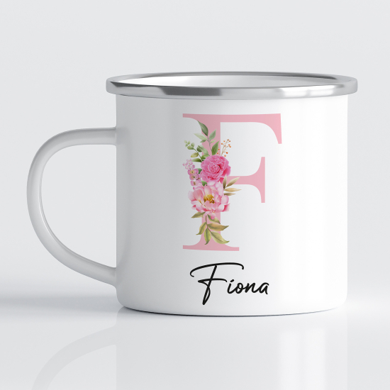 Personalized Monogram Enamel Mug - Letter F