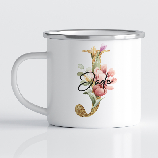 Personalized Monogram Enamel Mug - Letter J