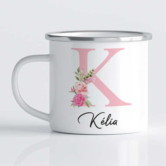 Personalized Monogram Enamel Mug - Letter K