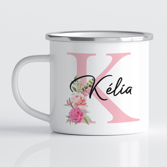 Personalized Monogram Enamel Mug - Letter K