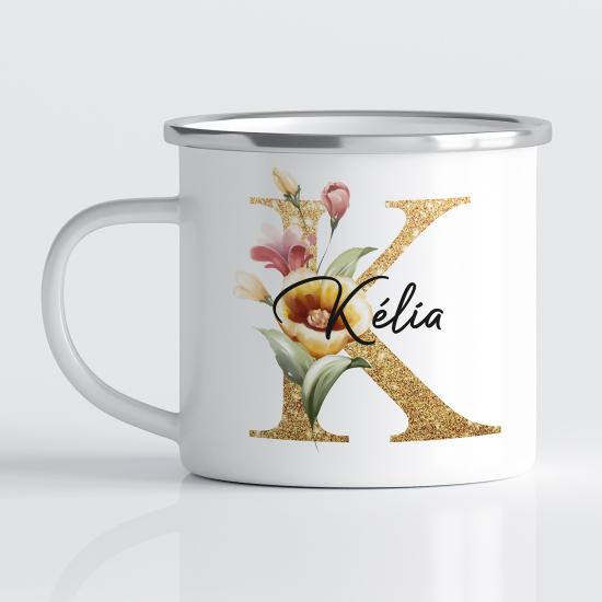 Personalized Monogram Enamel Mug - Letter K