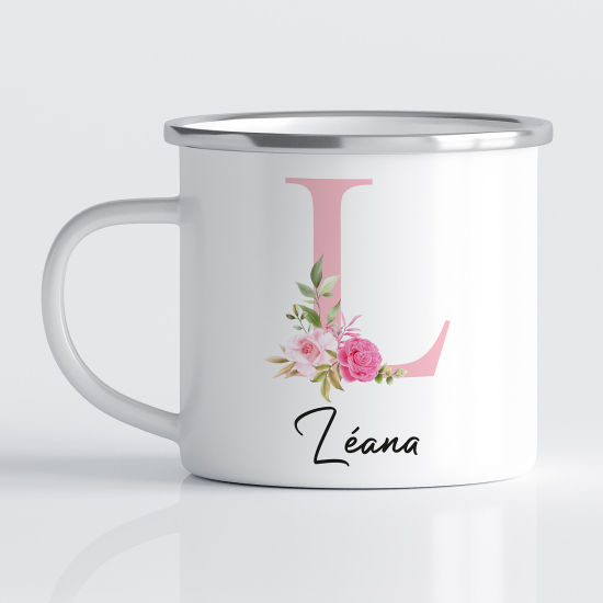 Personalized Monogram Enamel Mug - Letter L