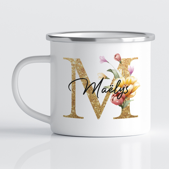 Personalized Monogram Enamel Mug - Letter M