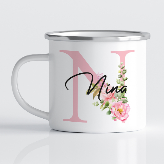 Personalized Monogram Enamel Mug - Letter N