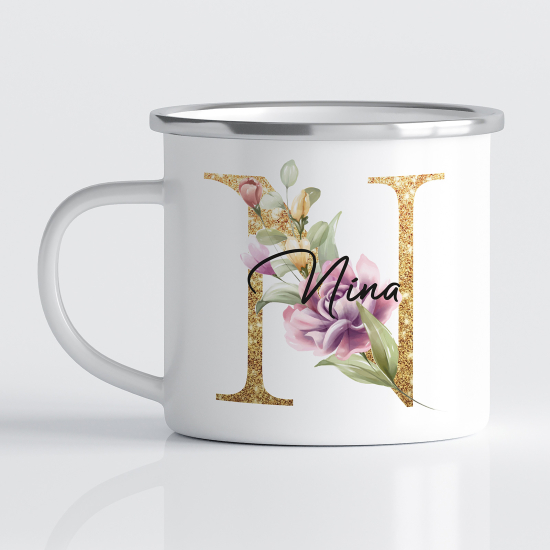 Personalized Monogram Enamel Mug - Letter N