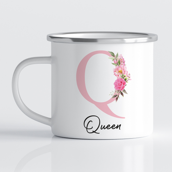 Personalized Monogram Enamel Mug - Letter Q