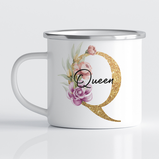 Personalized Monogram Enamel Mug - Letter Q