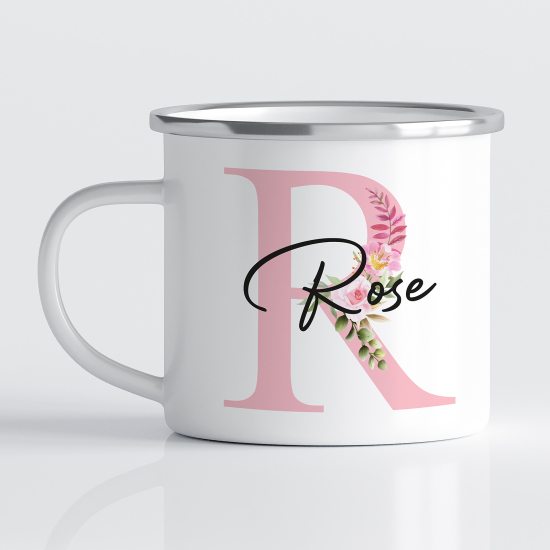 Personalized Monogram Enamel Mug - Letter R