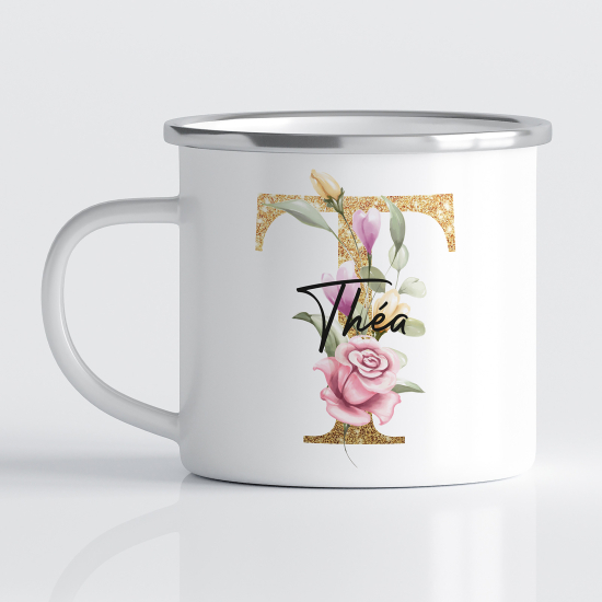 Personalized Monogram Enamel Mug - Letter T