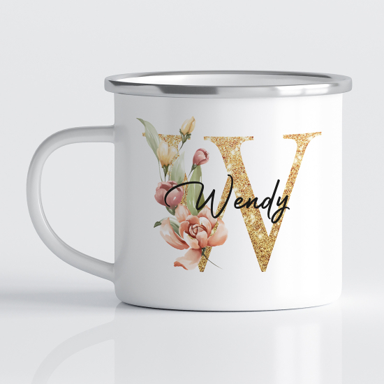 Personalized Monogram Enamel Mug - Letter W