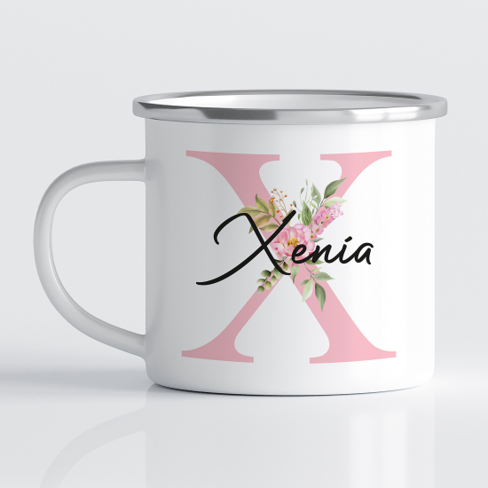 Personalized Monogram Enamel Mug - Letter X