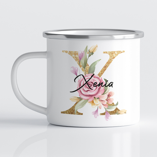 Personalized Monogram Enamel Mug - Letter X