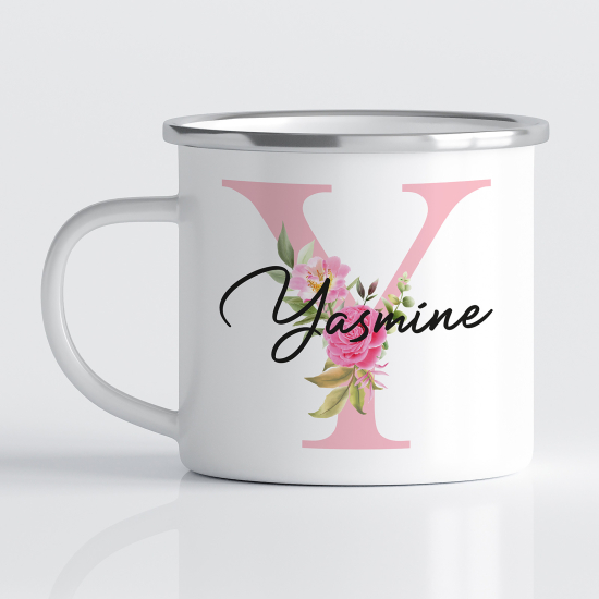 Personalized Monogram Enamel Mug - Letter Y