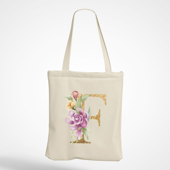 Personalized Monogram Tote Bag - Letter F