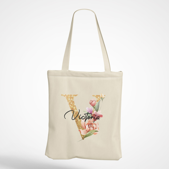 Personalized Monogram Tote Bag - Letter V