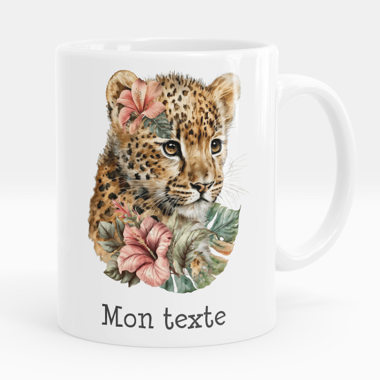 Personalized Mug - Baby leopard flowers