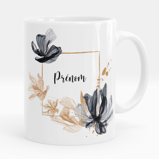 Personalized Mug - Black and gold flowers