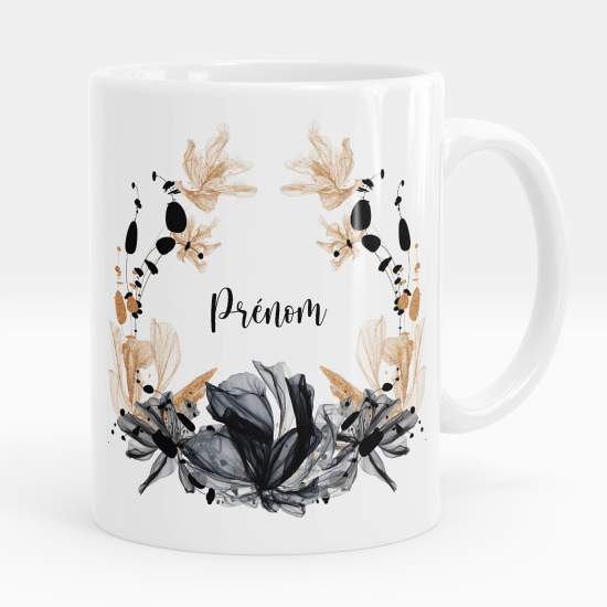 Personalized Mug - Black and gold flowers