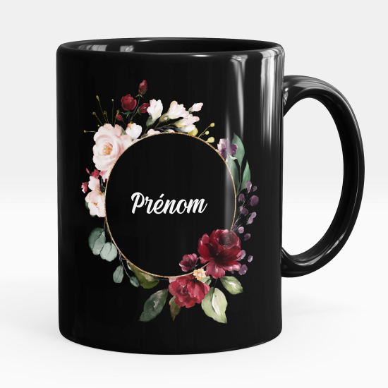 Personalized Mug - Full Black - Flowers