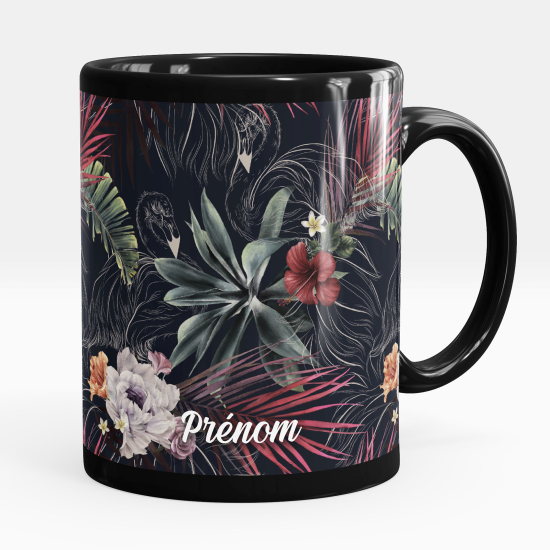 Personalized Mug - Full Black - Flowers