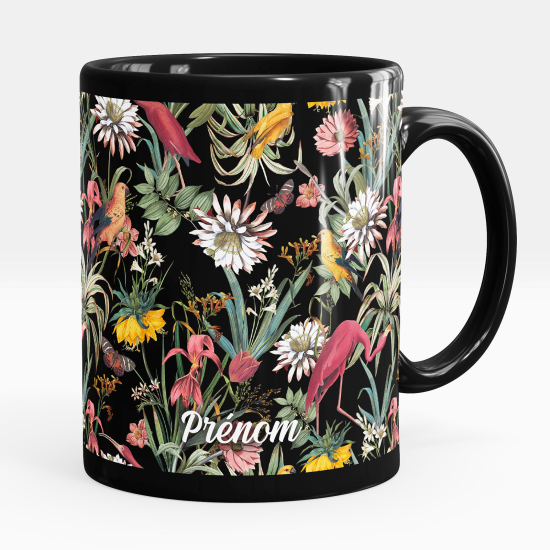 Personalized Mug - Full Black - Flowers