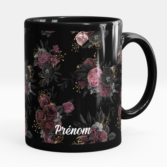 Personalized Mug - Full Black - Flowers