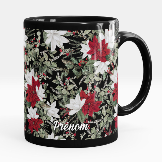 Personalized Mug - Full Black - Flowers