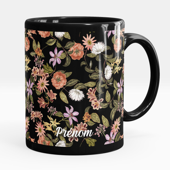 Personalized Mug - Full Black - Flowers