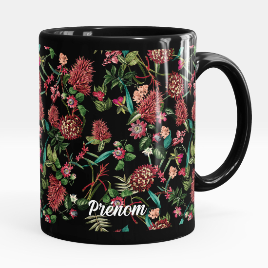 Personalized Mug - Full Black - Flowers