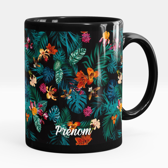 Personalized Mug - Full Black - Flowers