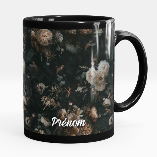 Personalized Mug - Full Black - Flowers