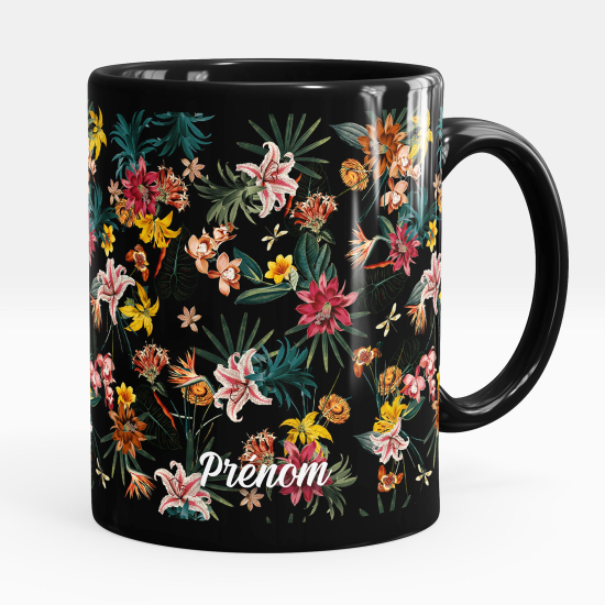 Personalized Mug - Full Black - Flowers