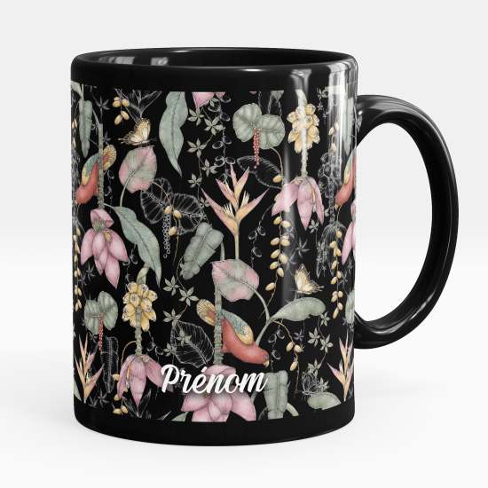 Personalized Mug - Full Black - Flowers