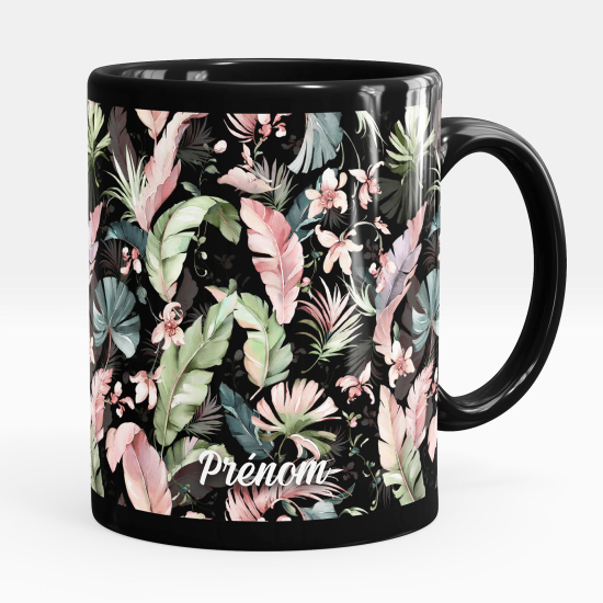 Personalized Mug - Full Black - Flowers