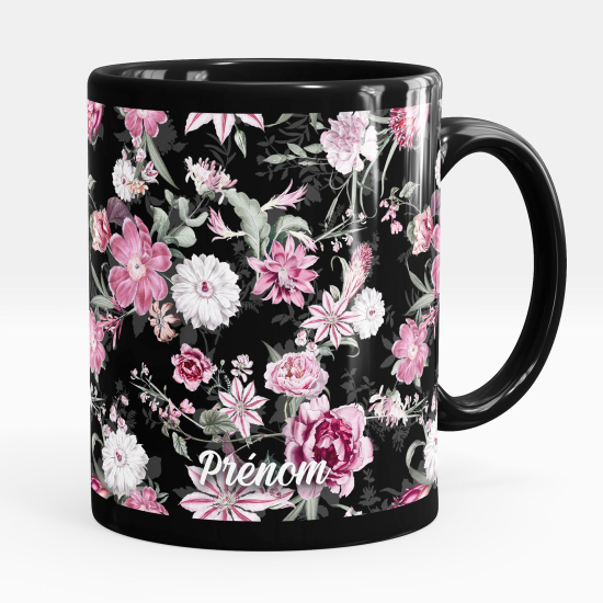 Personalized Mug - Full Black - Flowers