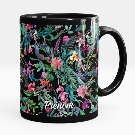 Personalized Mug - Full Black - Flowers