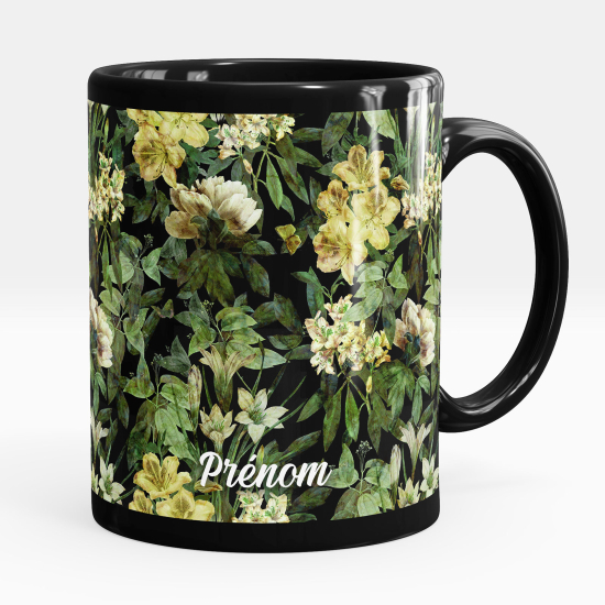 Personalized Mug - Full Black - Flowers