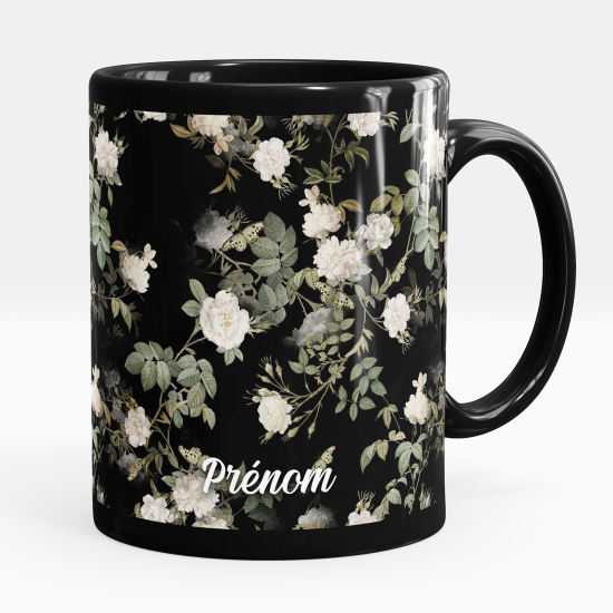 Personalized Mug - Full Black - Flowers